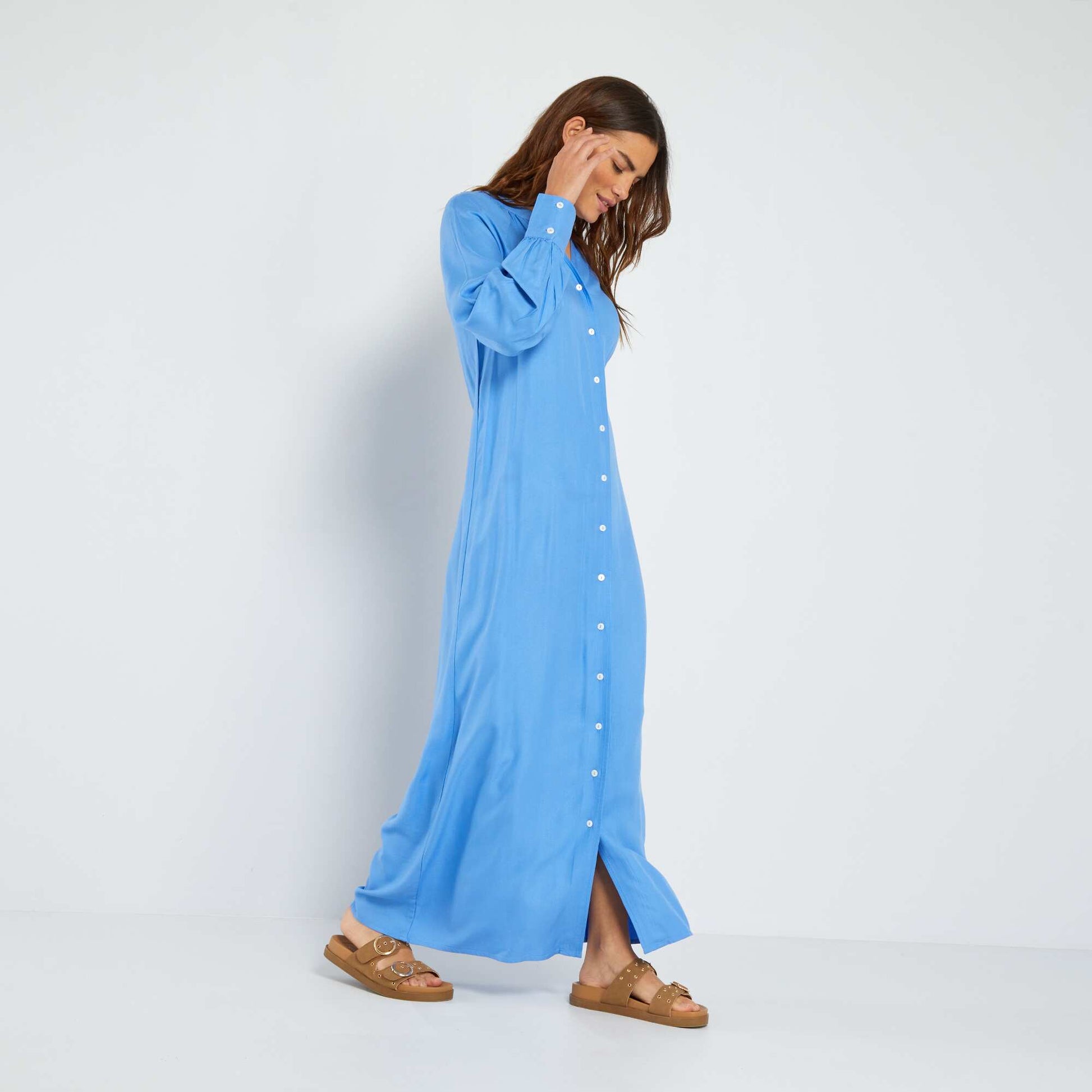 Robe longue col tunisien Bleu