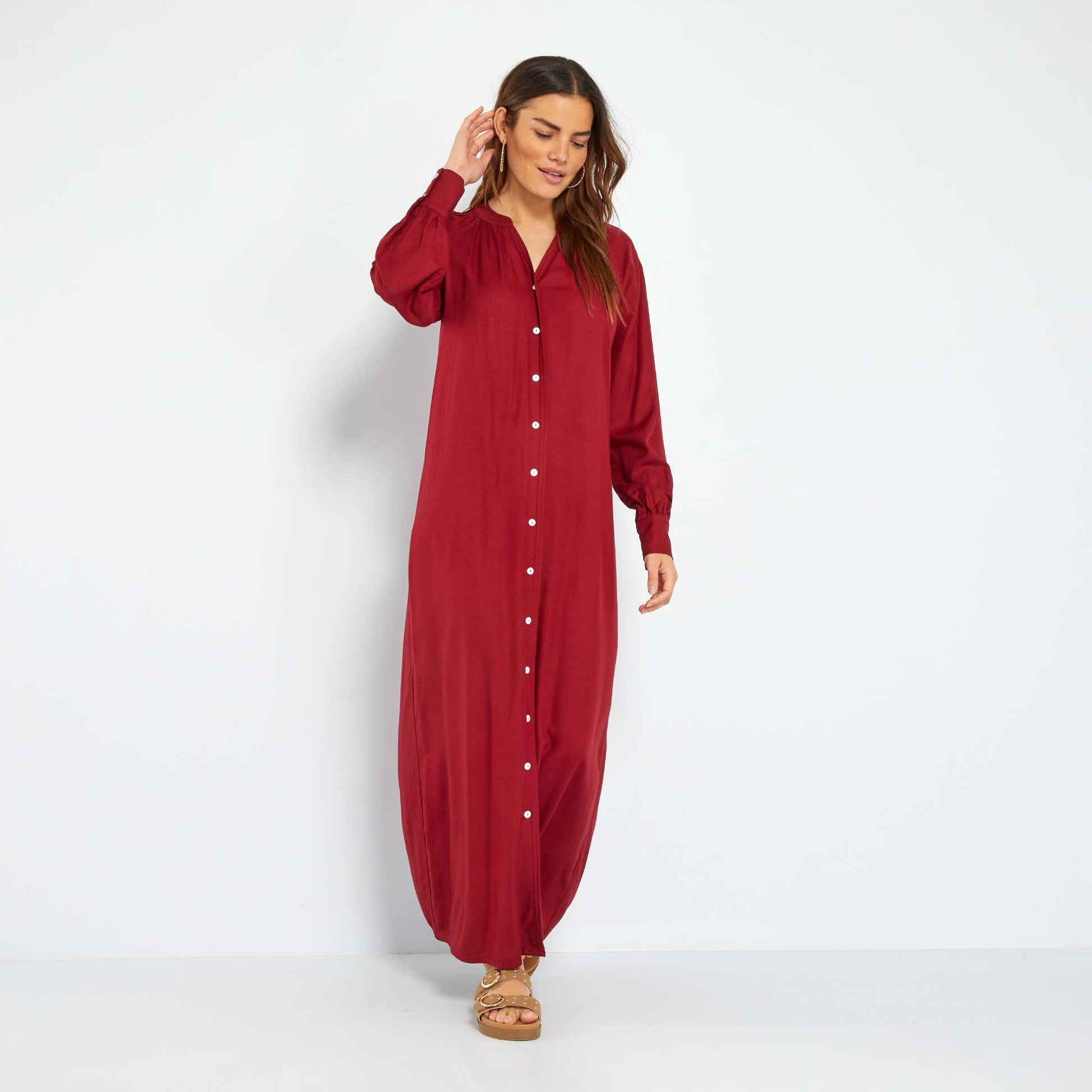 Robe longue col tunisien Rouge