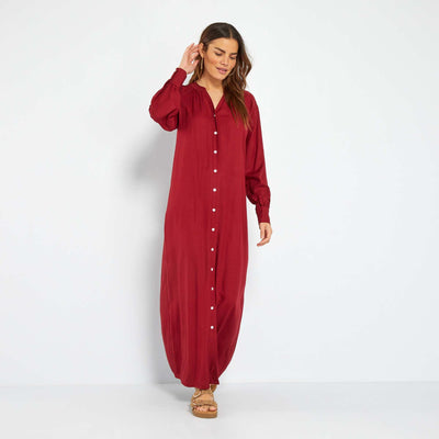 Robe longue col tunisien Rouge