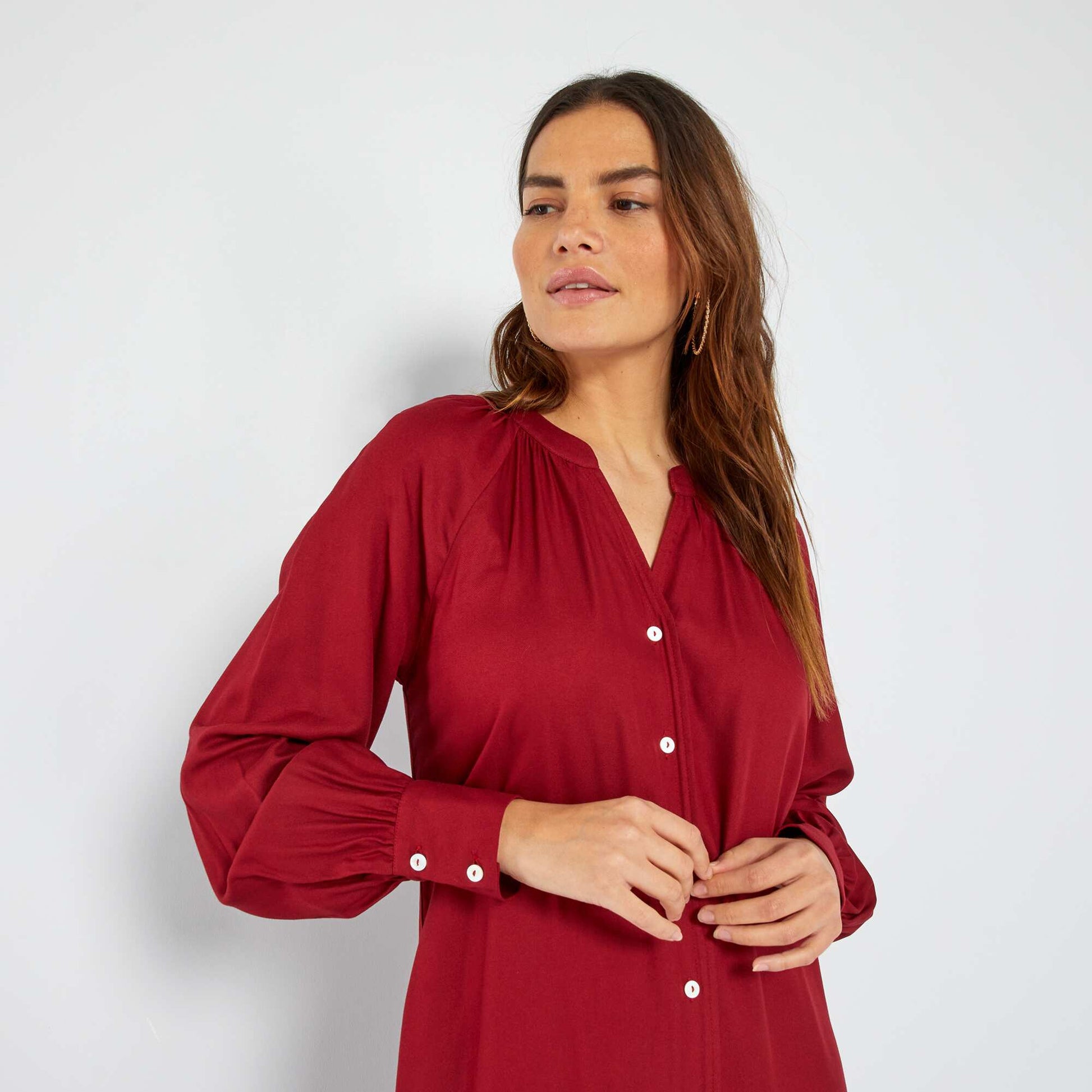 Robe longue col tunisien Rouge