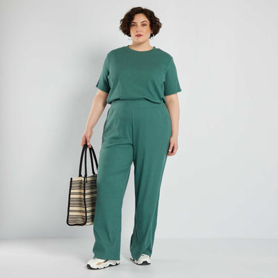 Pantalon large en maille c tel e Vert
