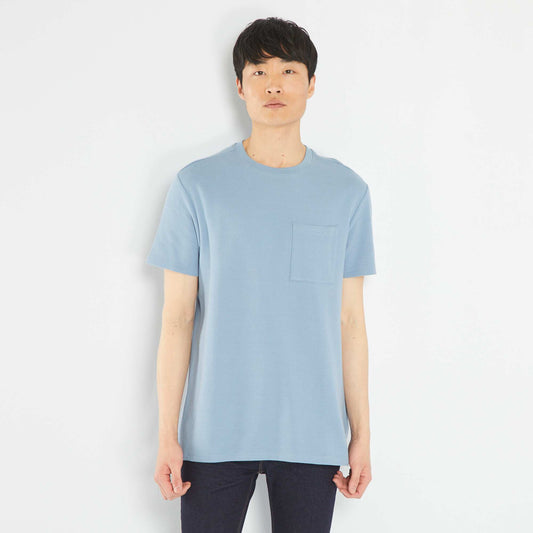 T-shirt en jacquard uni rayures Bleu