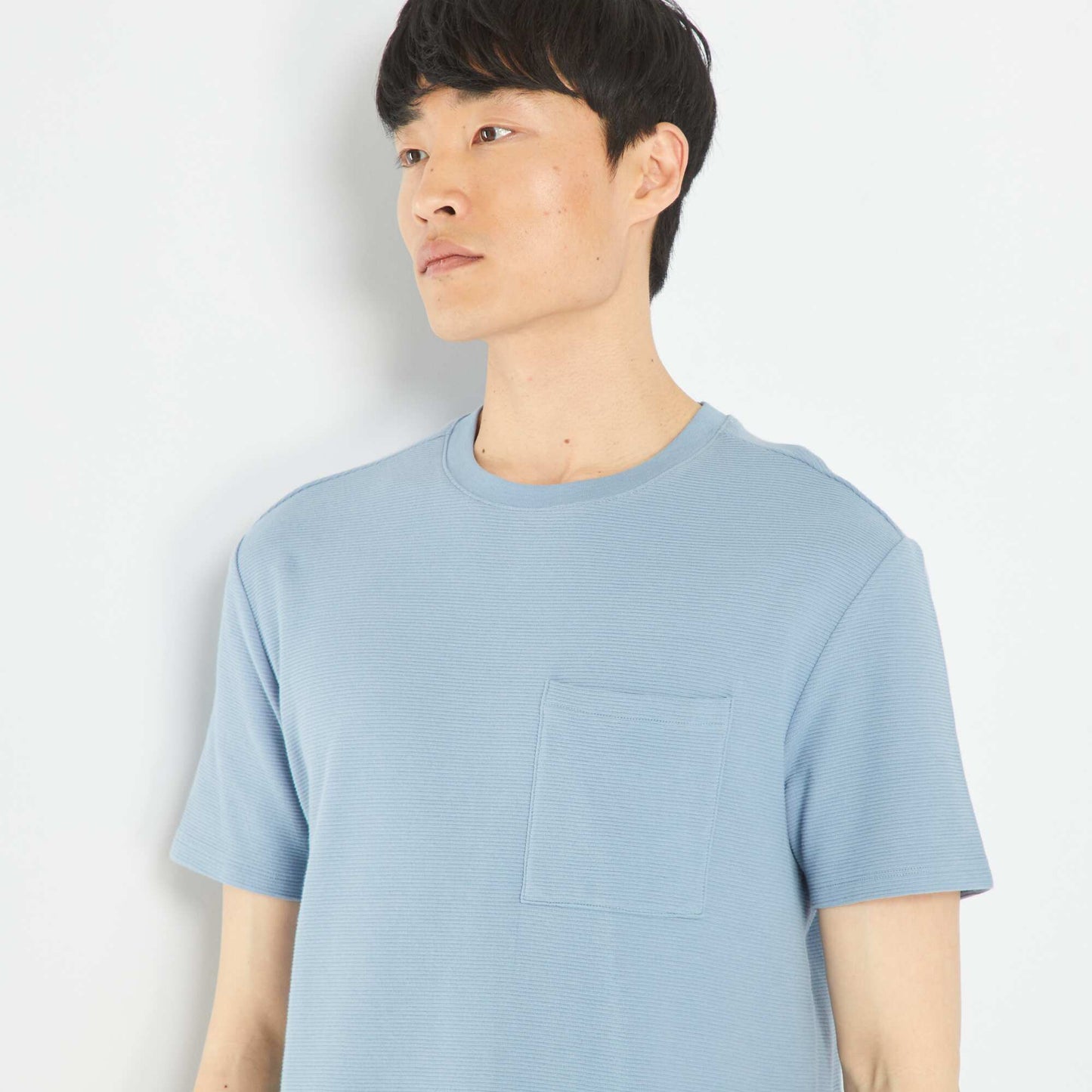 T-shirt en jacquard uni rayures Bleu