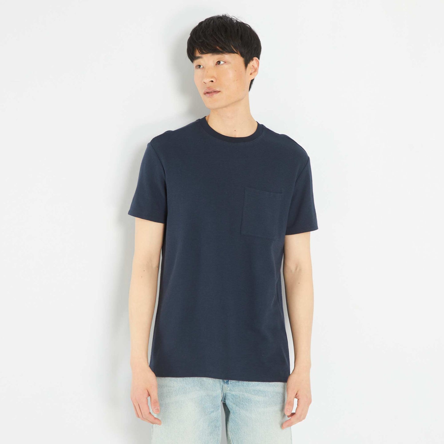 T-shirt en jacquard uni rayures Bleu marine