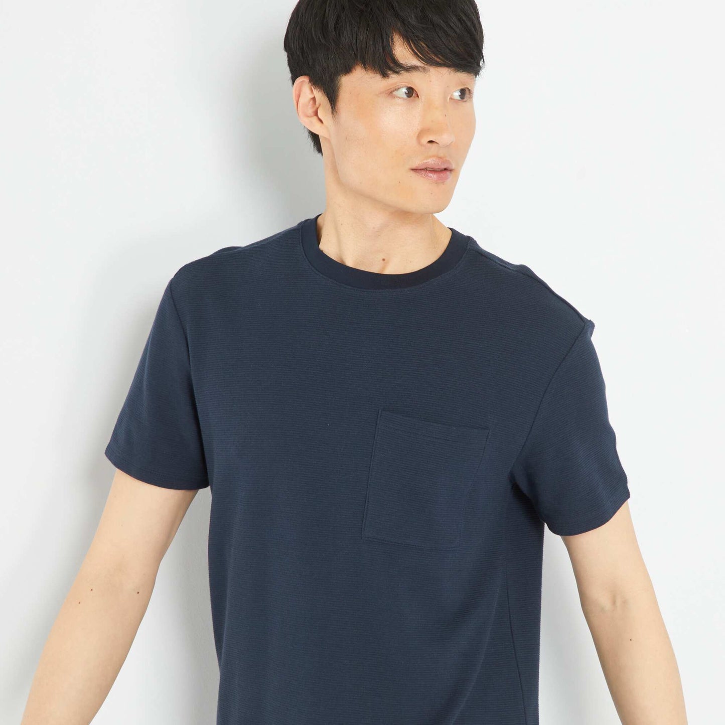 T-shirt en jacquard uni rayures Bleu marine