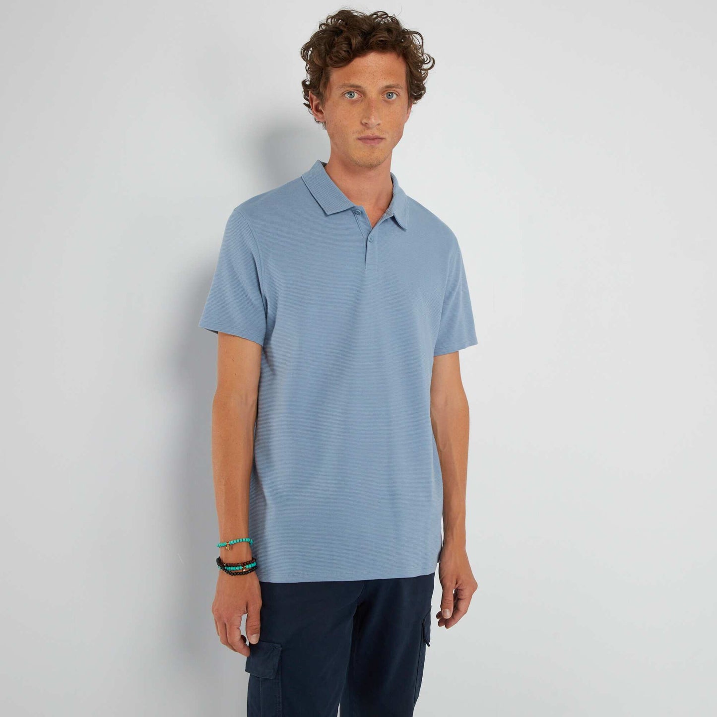 Polo en jacquard uni Bleu ciel