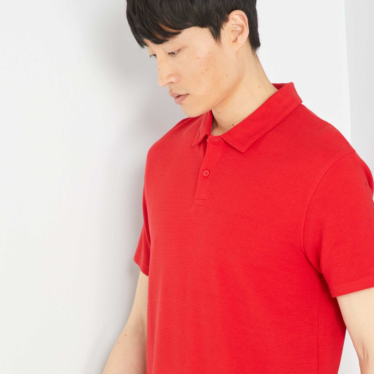 Polo en jacquard uni Rouge