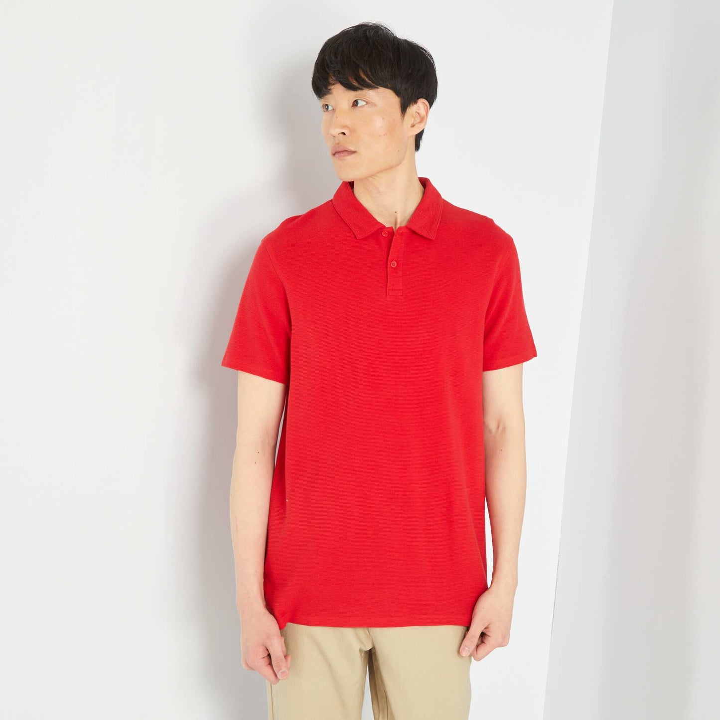 Polo en jacquard uni Rouge