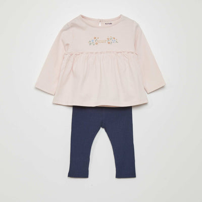 Ensemble t-shirt + legging - 2 pi ces Bleu marine/rose