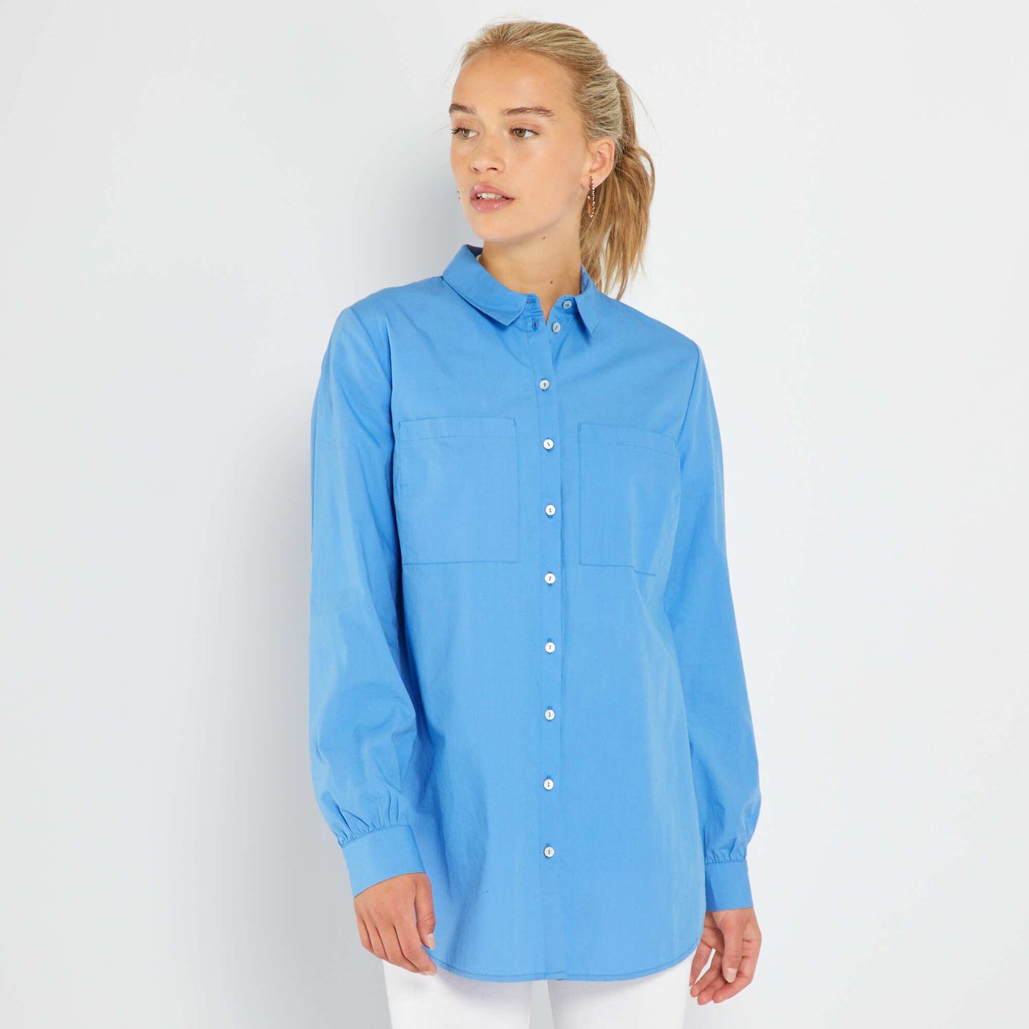 Chemise droite en popeline Bleu