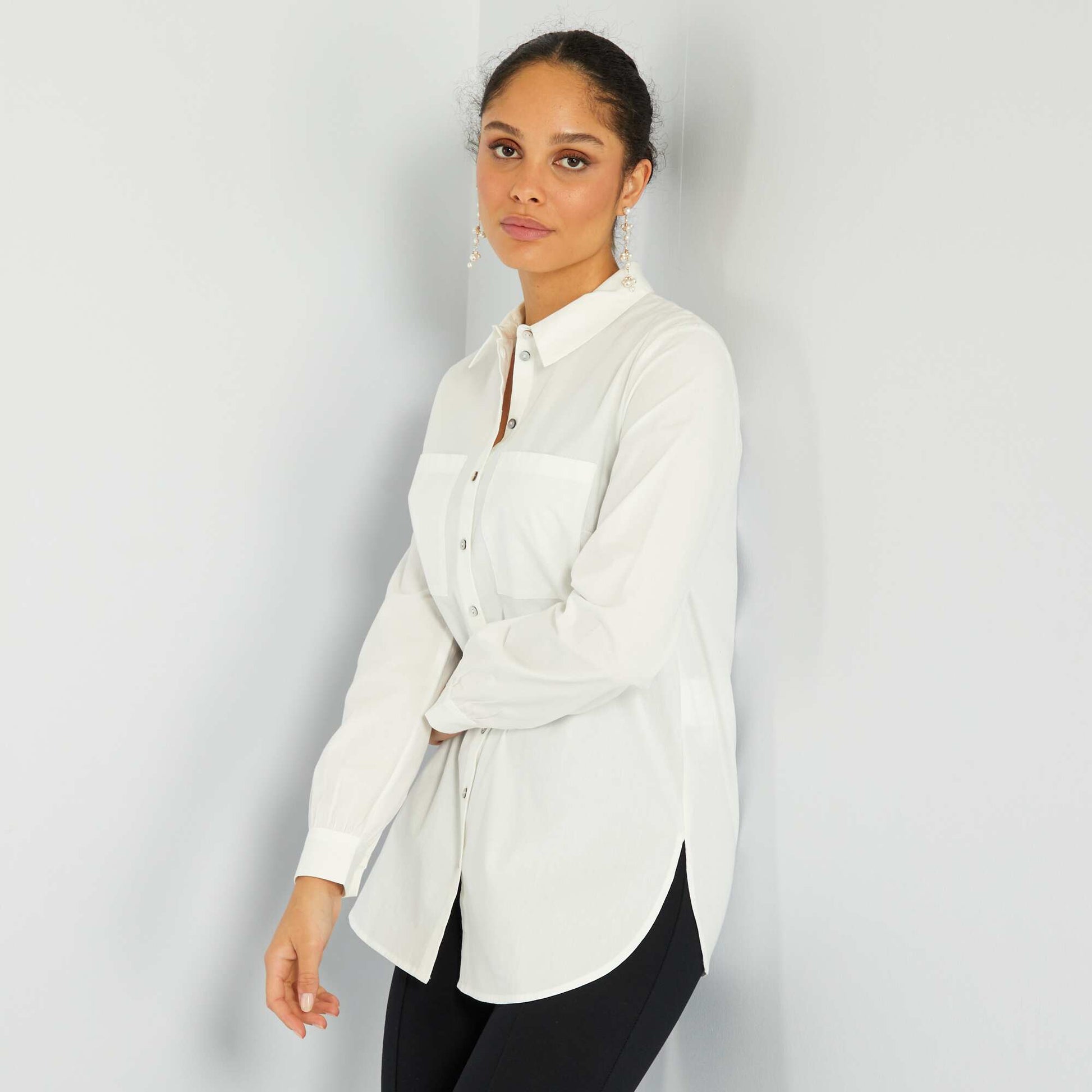 Chemise droite en popeline Blanc