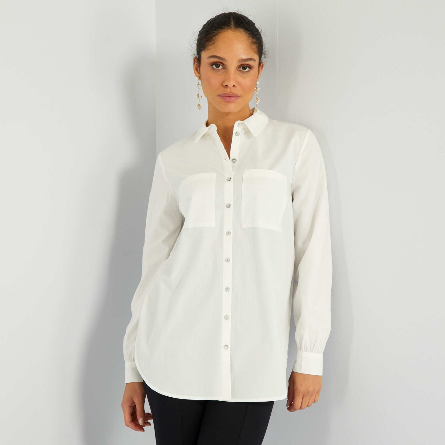 Chemise droite en popeline Blanc
