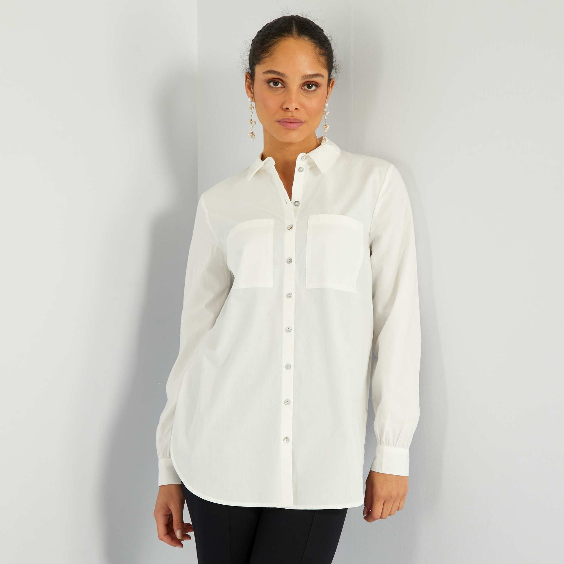 Chemise droite en popeline Blanc