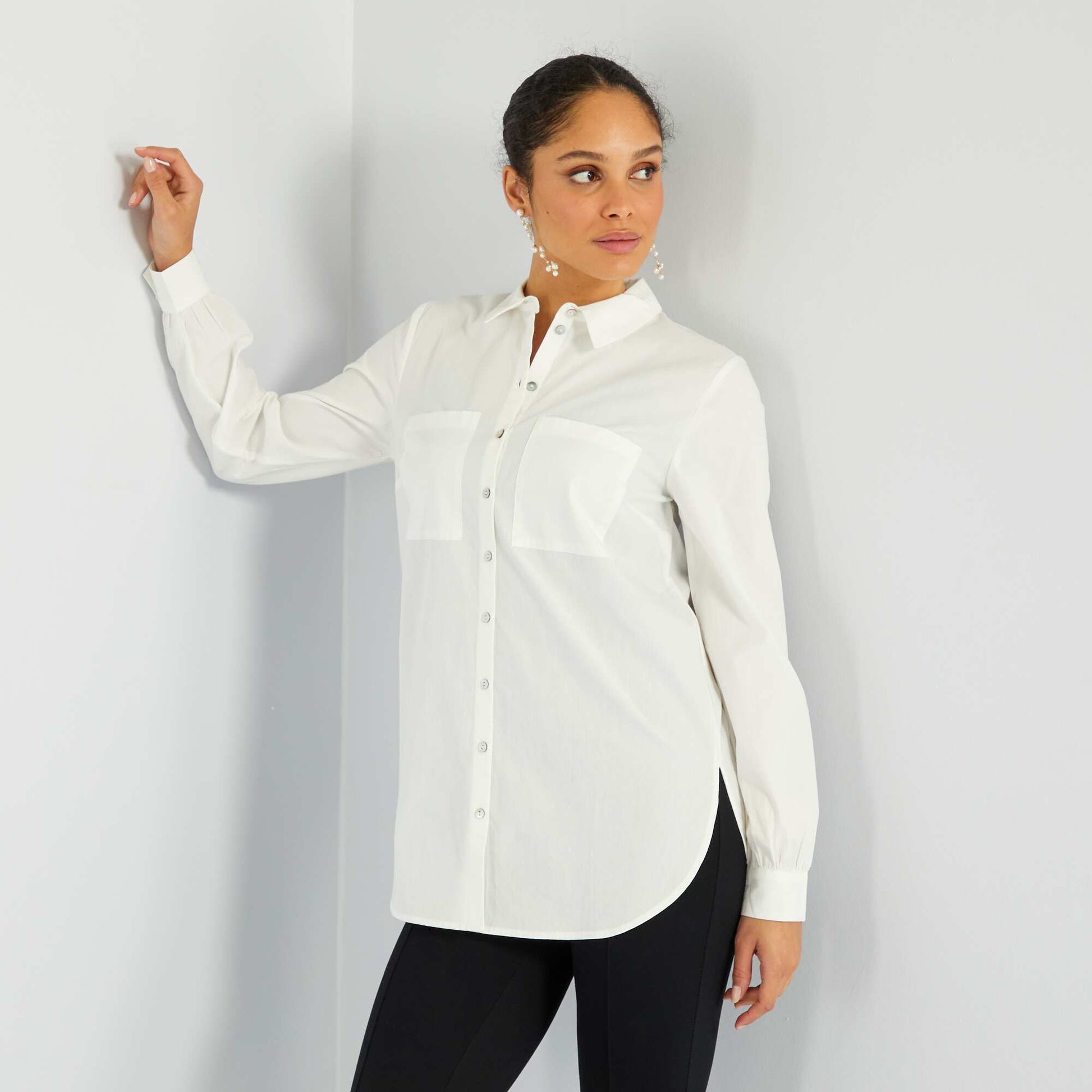 Chemise droite en popeline Blanc