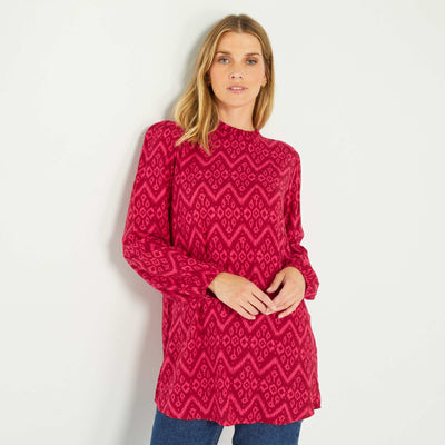 Blouse imprim e col montant volant Rose