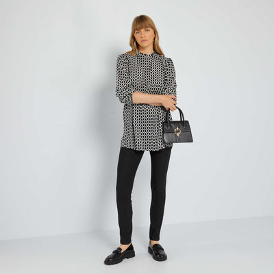 Blouse imprim e col montant volant Noir