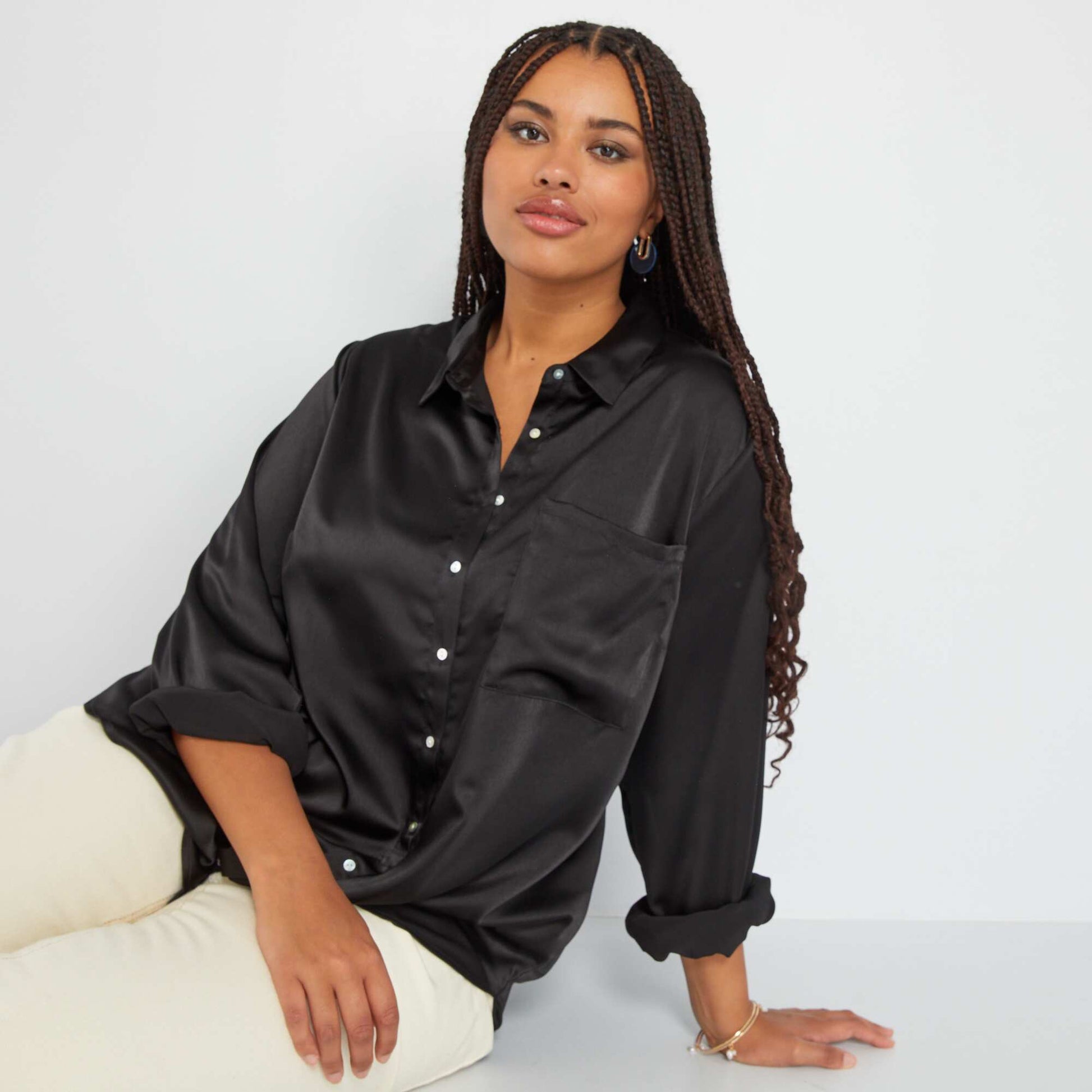 Chemise longue satin e Noir