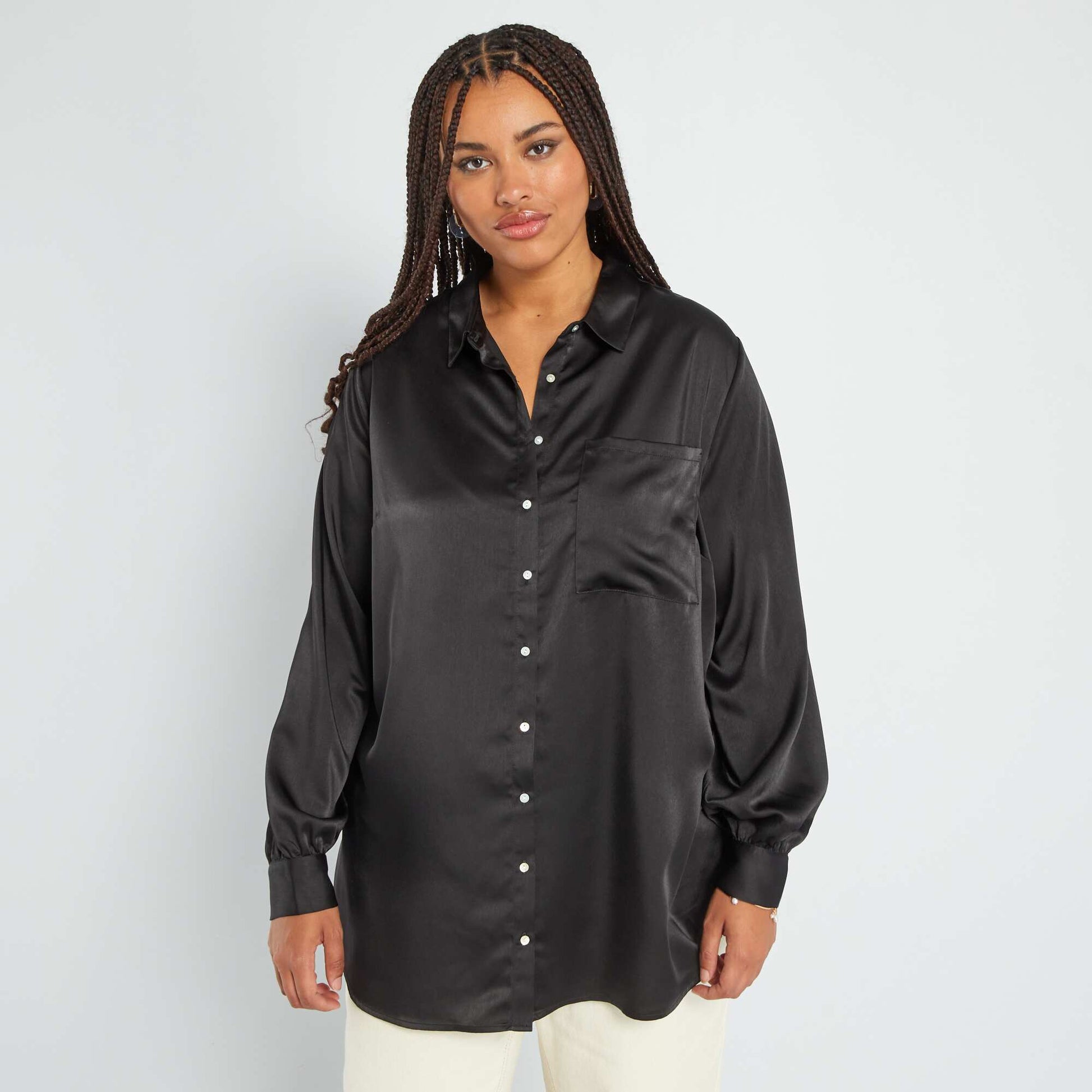 Chemise longue satin e Noir