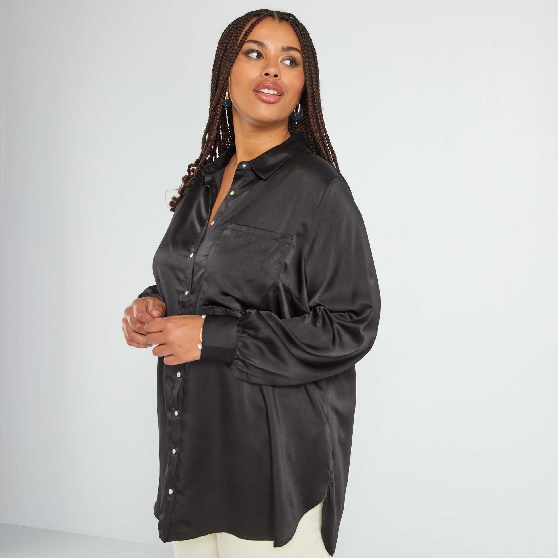 Chemise longue satin e Noir