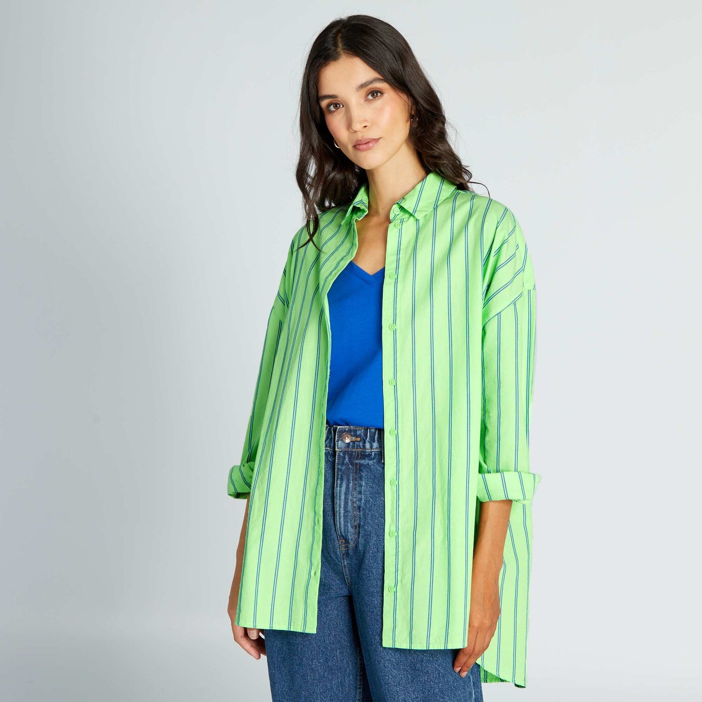 Chemise oversize en popeline Vert rayures