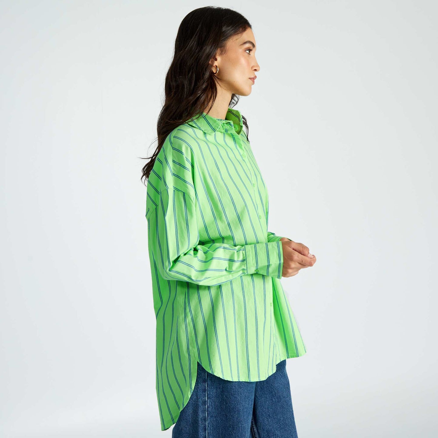 Chemise oversize en popeline Vert rayures