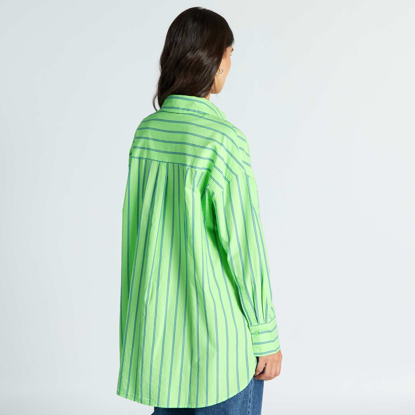 Chemise oversize en popeline Vert rayures