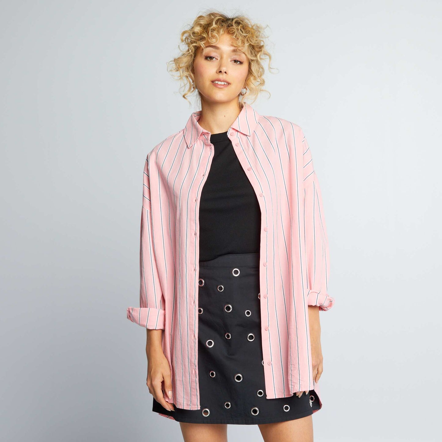 Chemise oversize en popeline Rose rayures