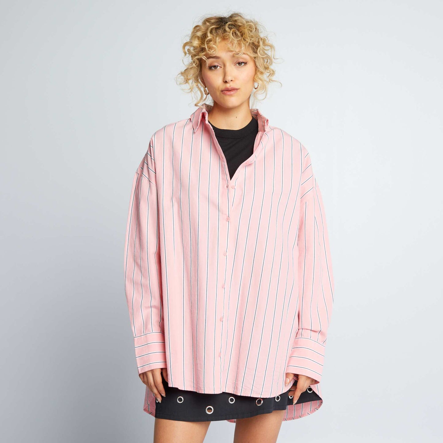 Chemise oversize en popeline Rose rayures