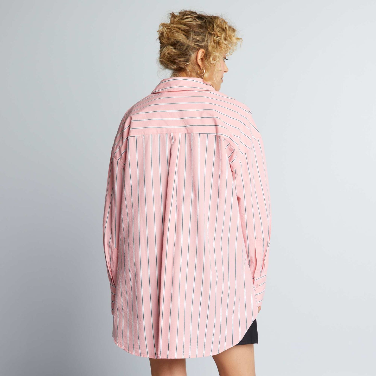 Chemise oversize en popeline Rose rayures