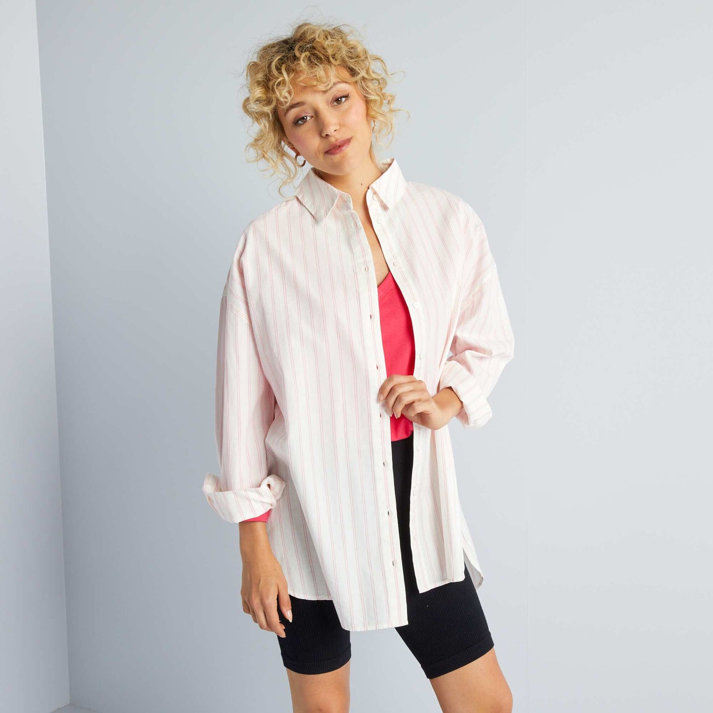 Chemise oversize en popeline Rose/blanc