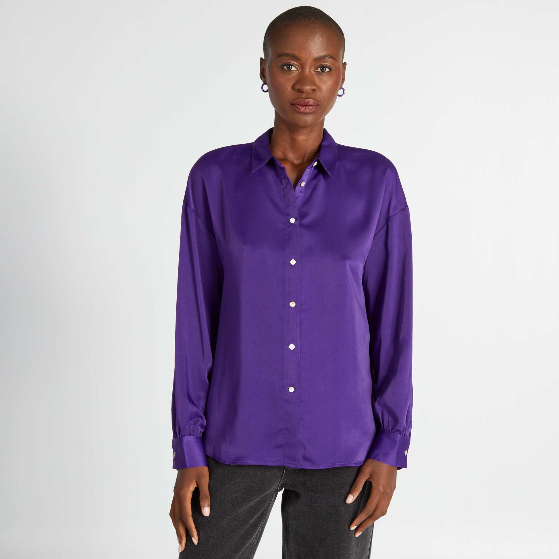 Chemisier satin manches longues Violet