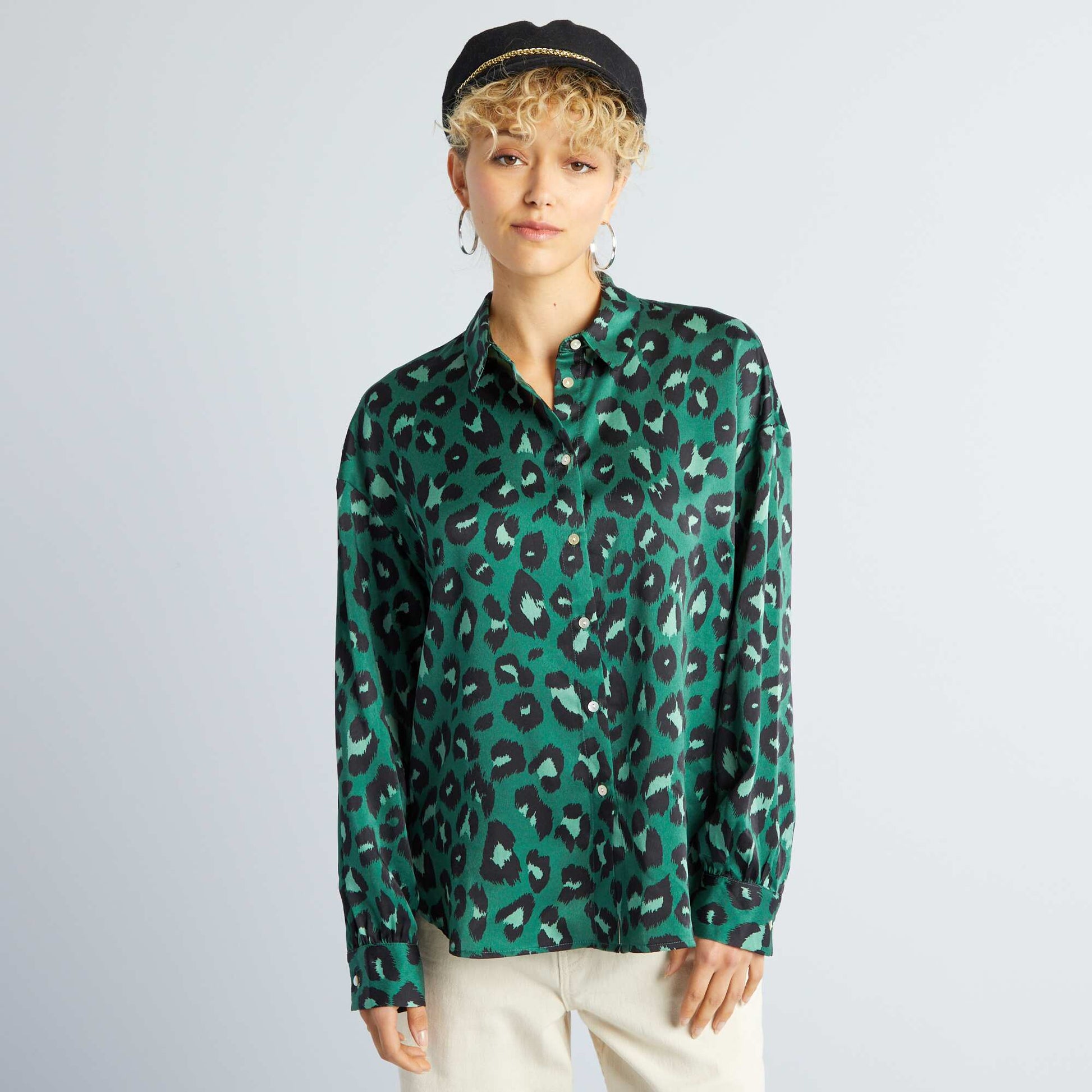 Chemisier satin manches longues Vert l opard – Kiabi Algérie