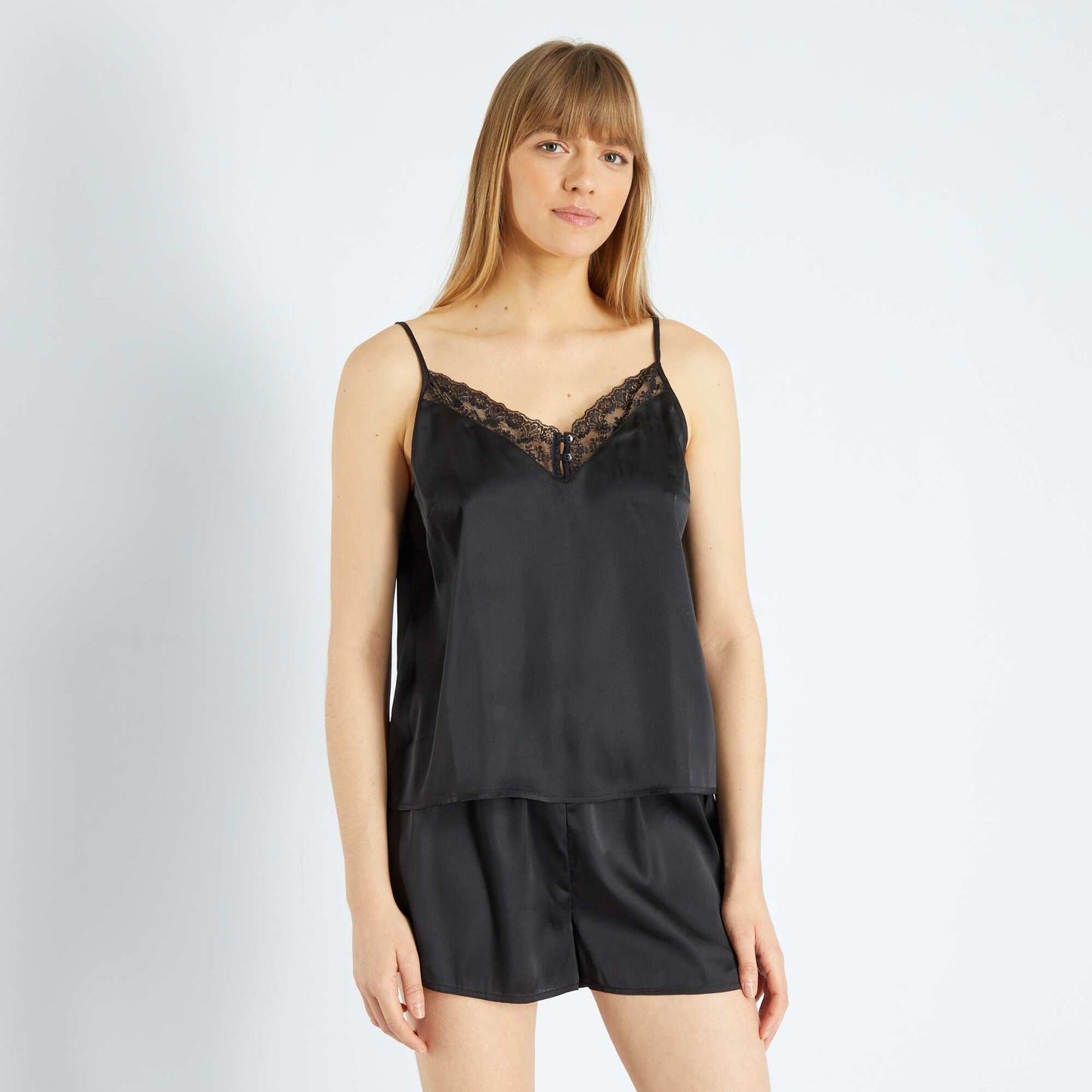 Ensemble pyjama short satin - 2 pi ces noir