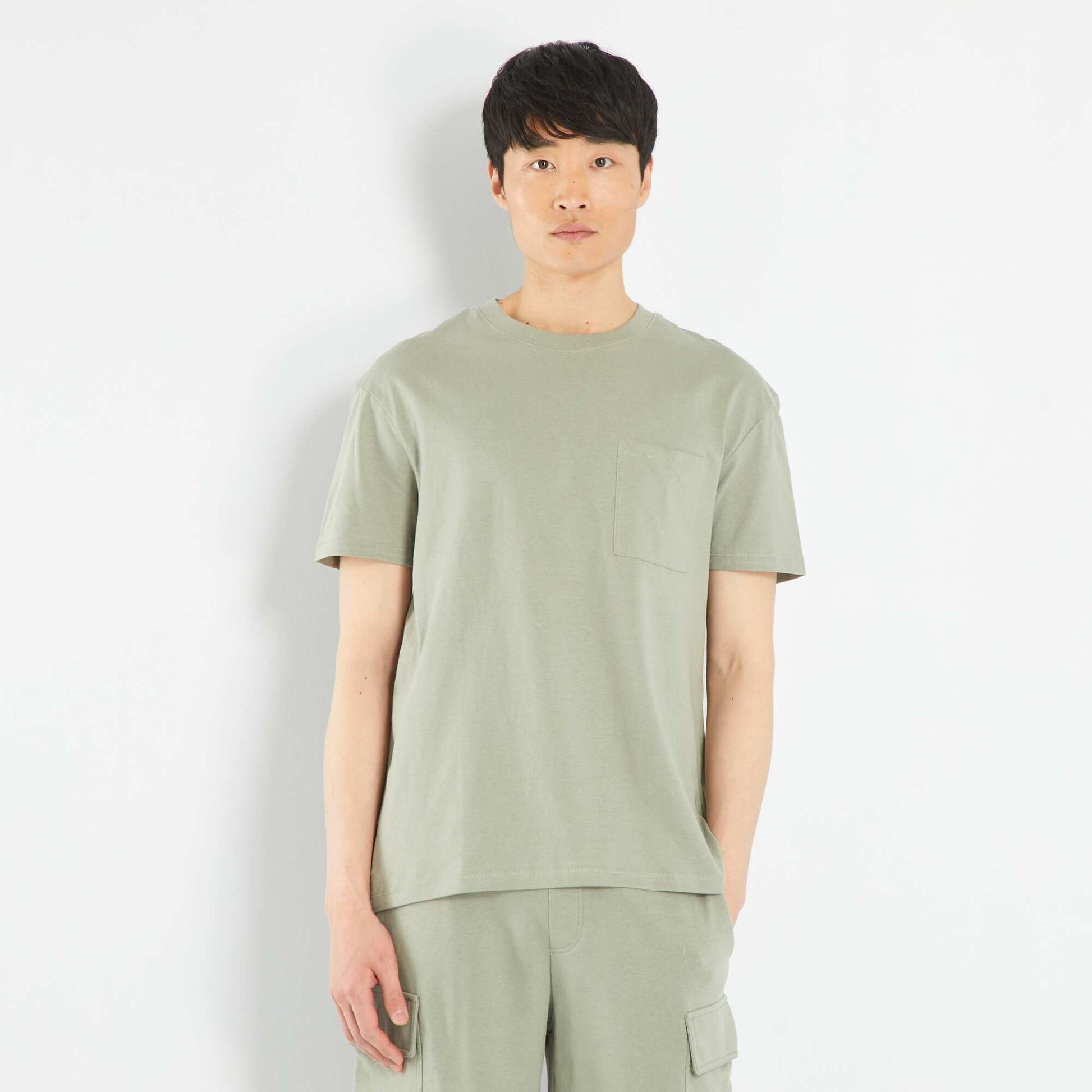T-shirt large en jersey avec poche Vert gris