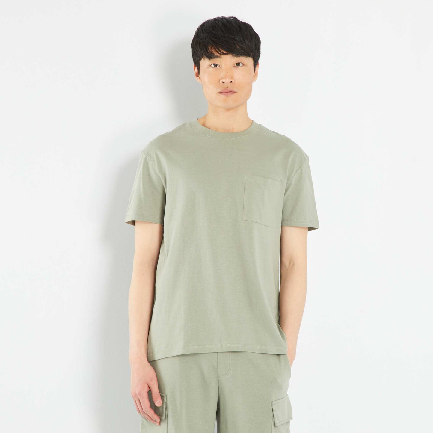 T-shirt large en jersey avec poche Vert gris