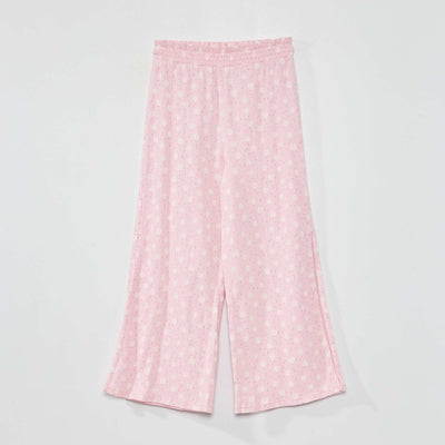 Pantalon large en maille gaufr e avec fentes Rose imprim