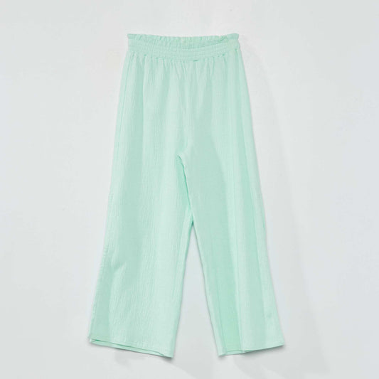 Pantalon large en maille gaufr e avec fentes Vert menthe