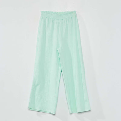 Pantalon large en maille gaufr e avec fentes Vert menthe