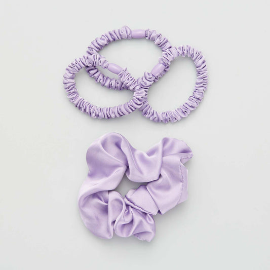 lot de 3 lastiques + chouchou satin s Violet