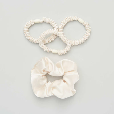 lot de 3 lastiques + chouchou satin s Beige