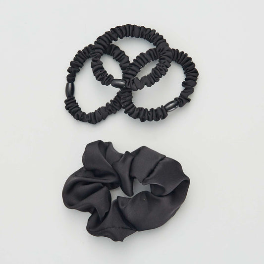 lot de 3 lastiques + chouchou satin s Noir