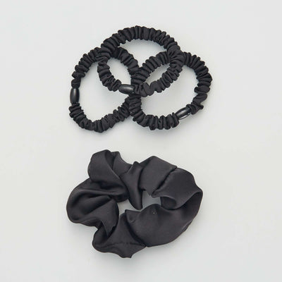 lot de 3 lastiques + chouchou satin s Noir