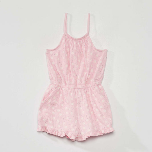 Combishort en maille ondul e avec imprim Rose