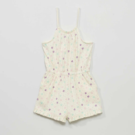 Combishort en maille ondul e avec imprim Blanc