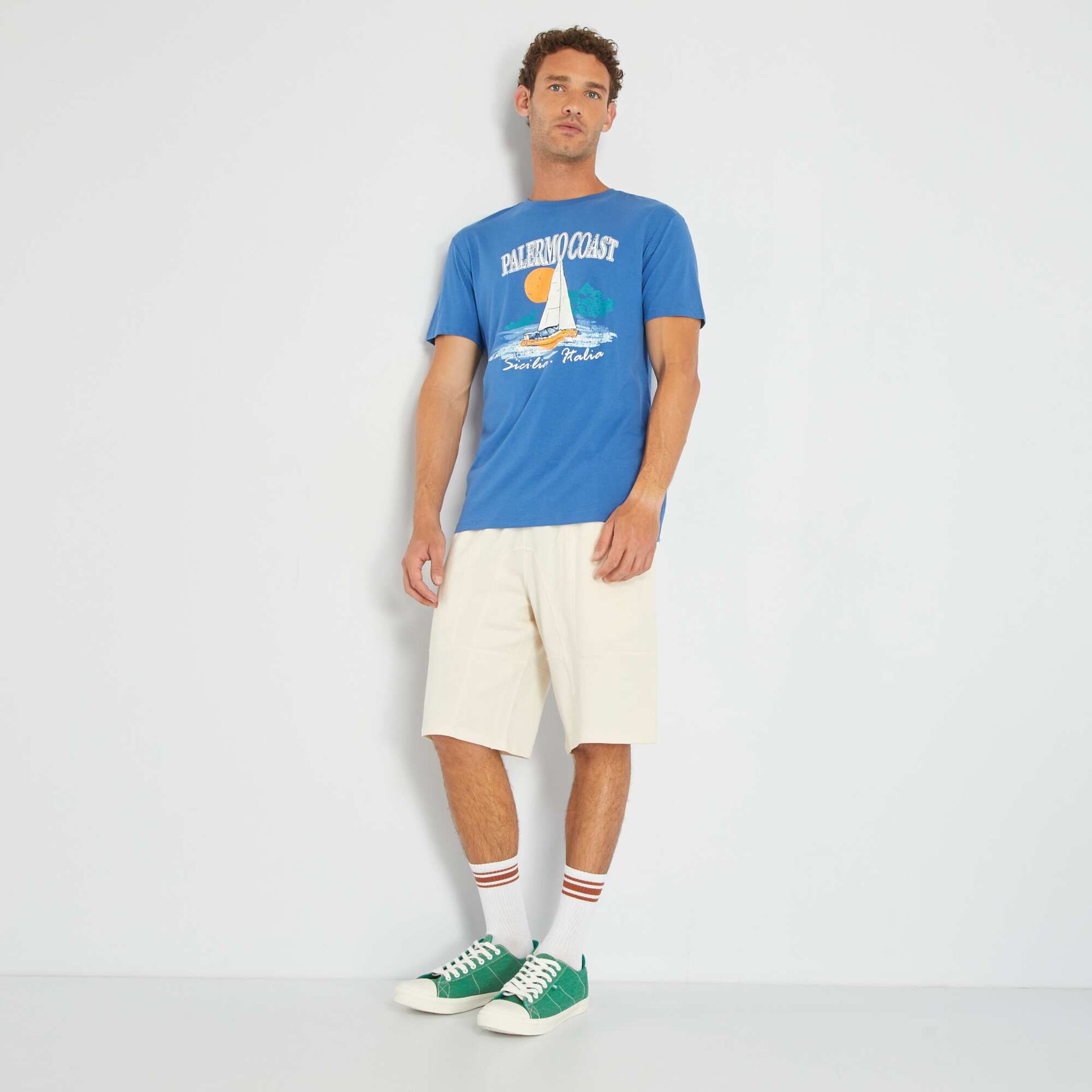 T-shirt en jersey avec print Bleu 'palermo'