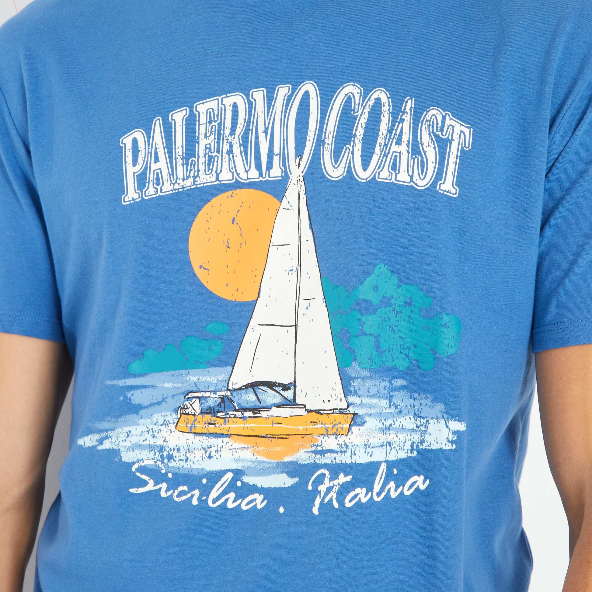 T-shirt en jersey avec print Bleu 'palermo'