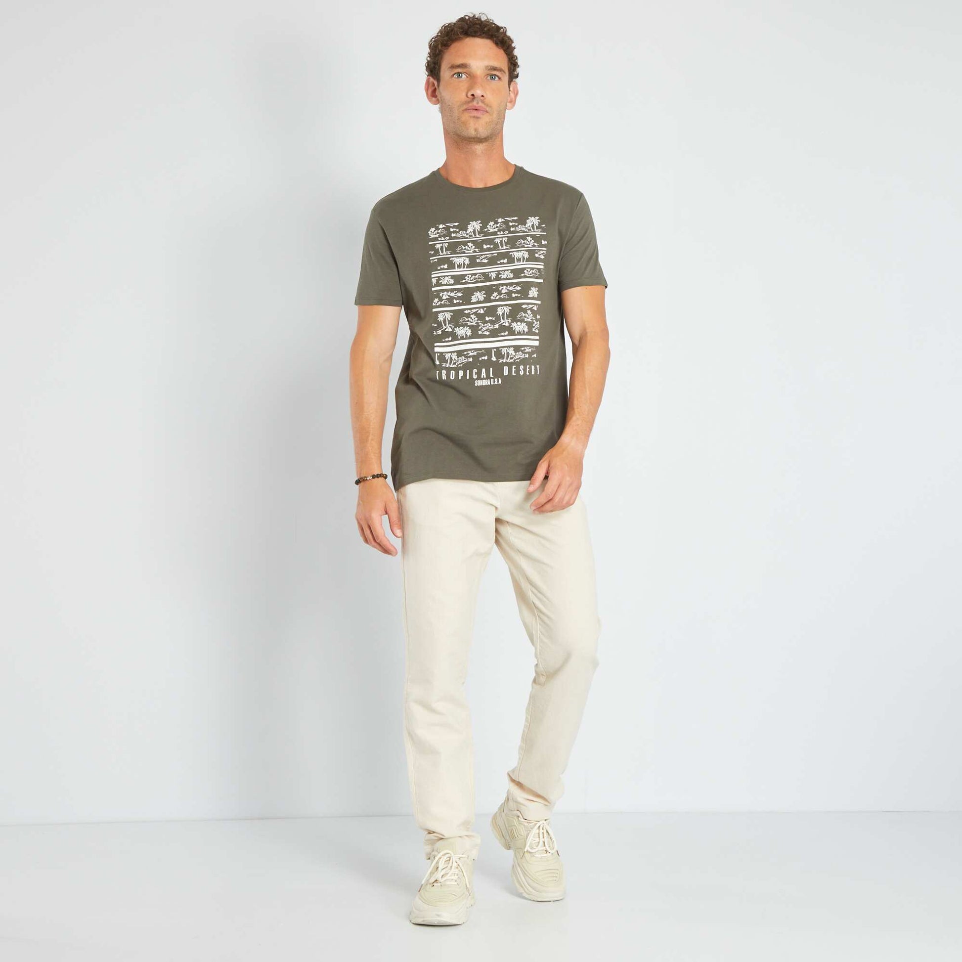 T-shirt en jersey avec print Kaki 'tropical desert'