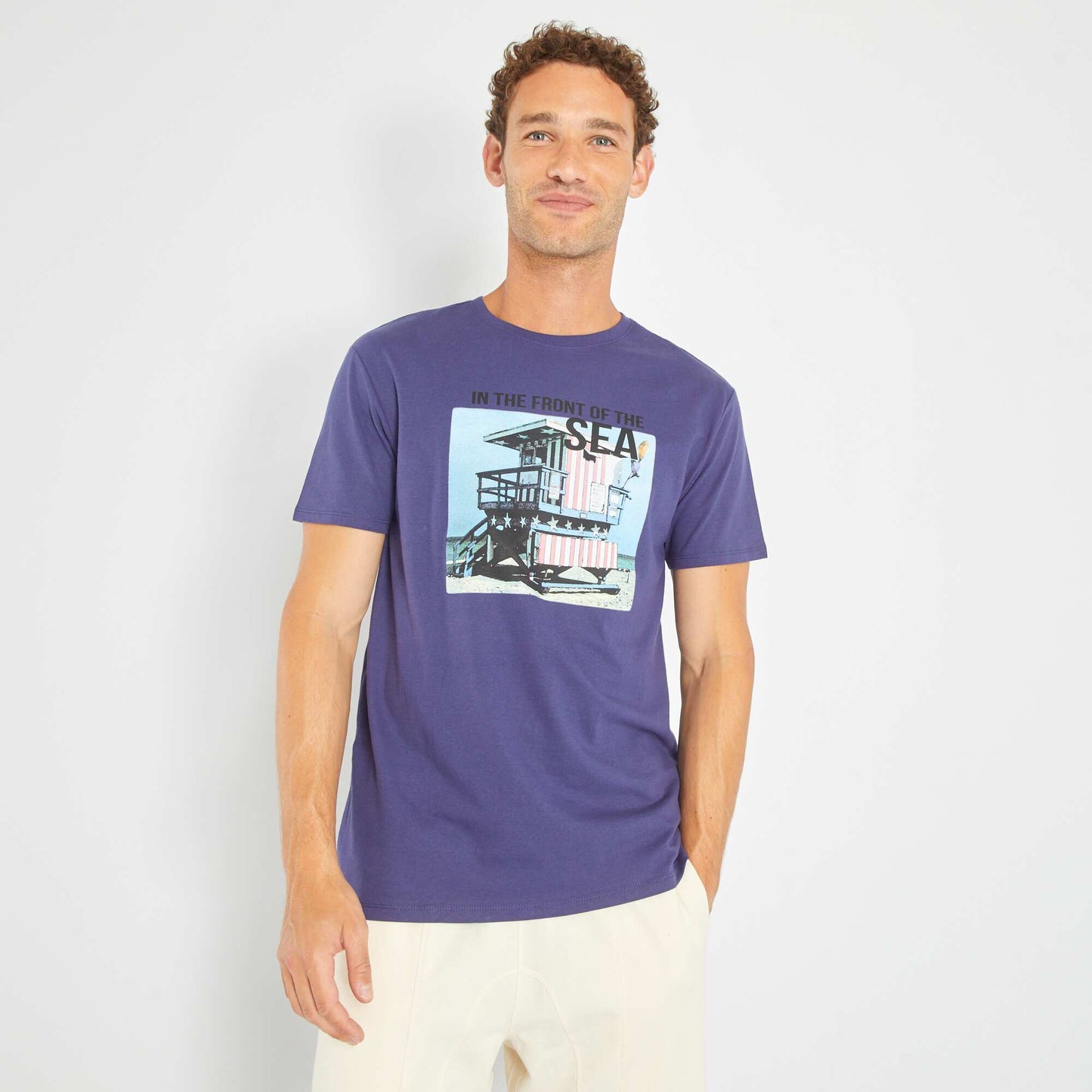 T-shirt en jersey avec print Bleu marine 'Sea'
