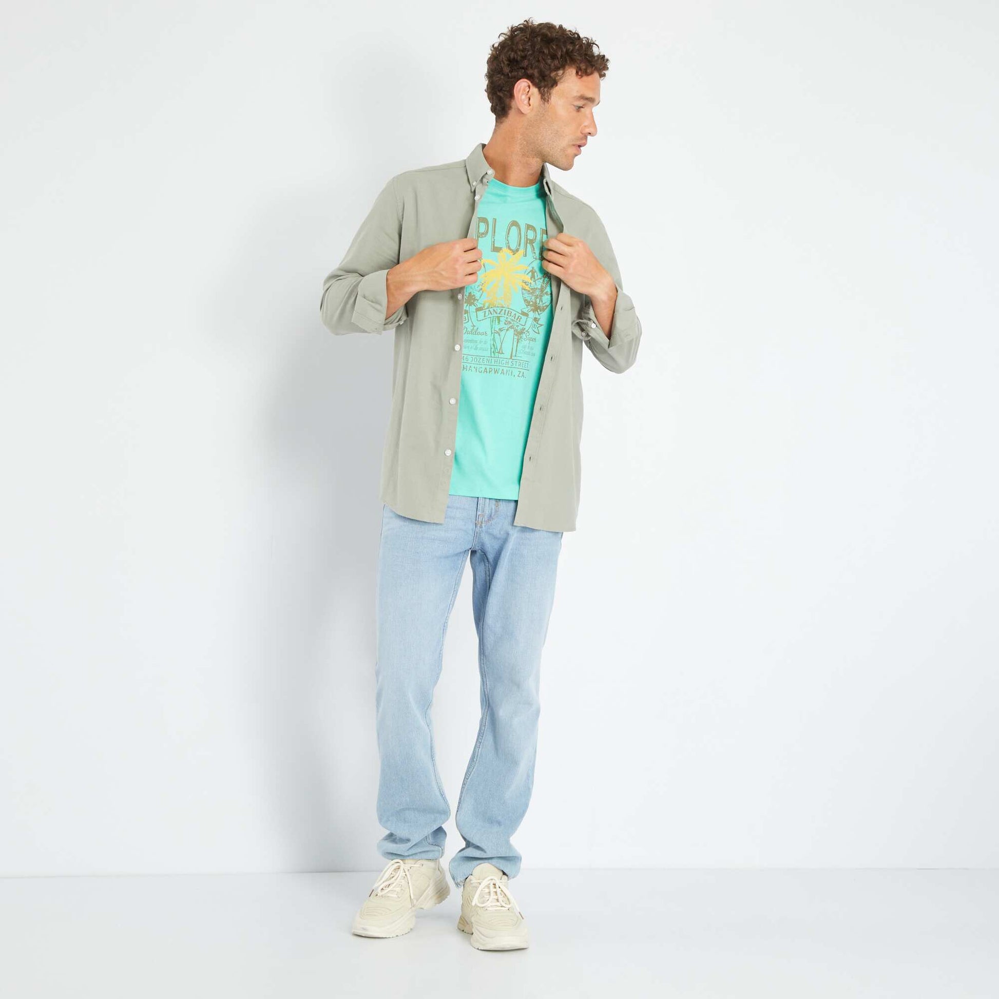 T-shirt en jersey avec print Vert 'explorer