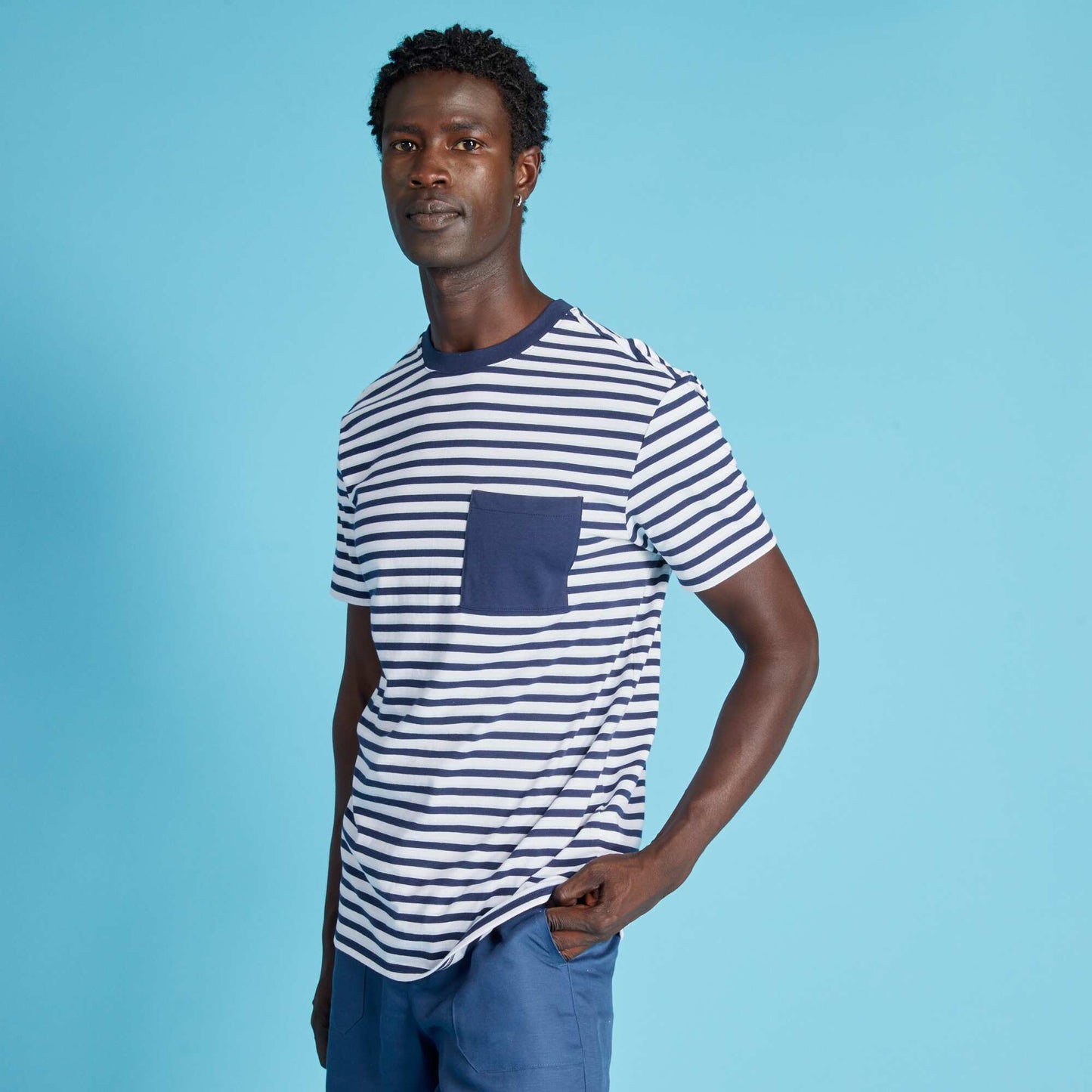 T-shirt rayures en jersey bleu noir